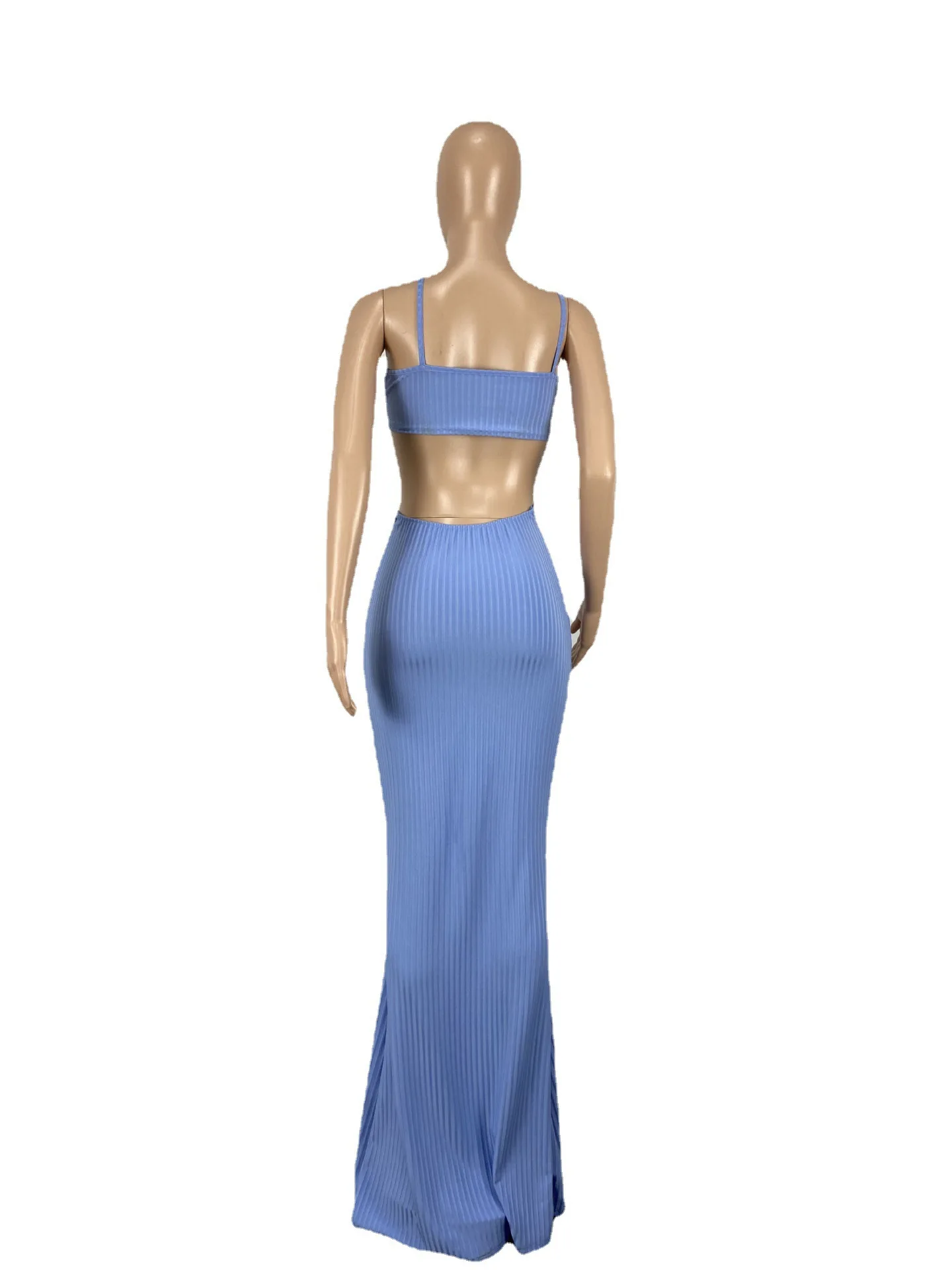 

ANJAMANOR Vacation Sexy Cut Out Backless Maxi Dress Women Outfits 2021 Summer Beach Solid Color Knitted Bodycon Dress D91-DZ39