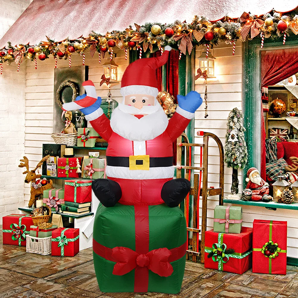 

Рождественские надувные модели сидящего зеленого подарочного пакета Санта-Клауса, 3D светящиеся украшения, праздничный подарок, реквизит д...