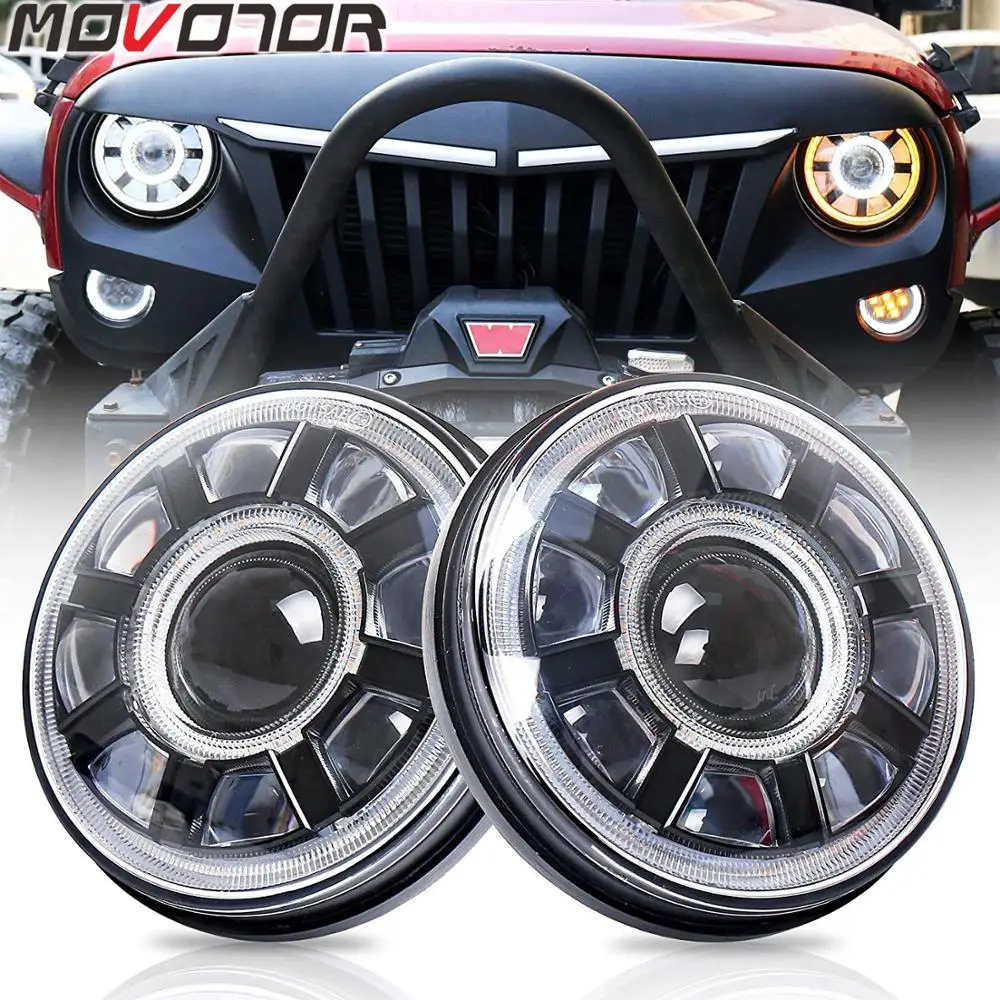 7 дюймов светодиодные фары в сборе DRL Белый цвет желтый указатель поворота для JK