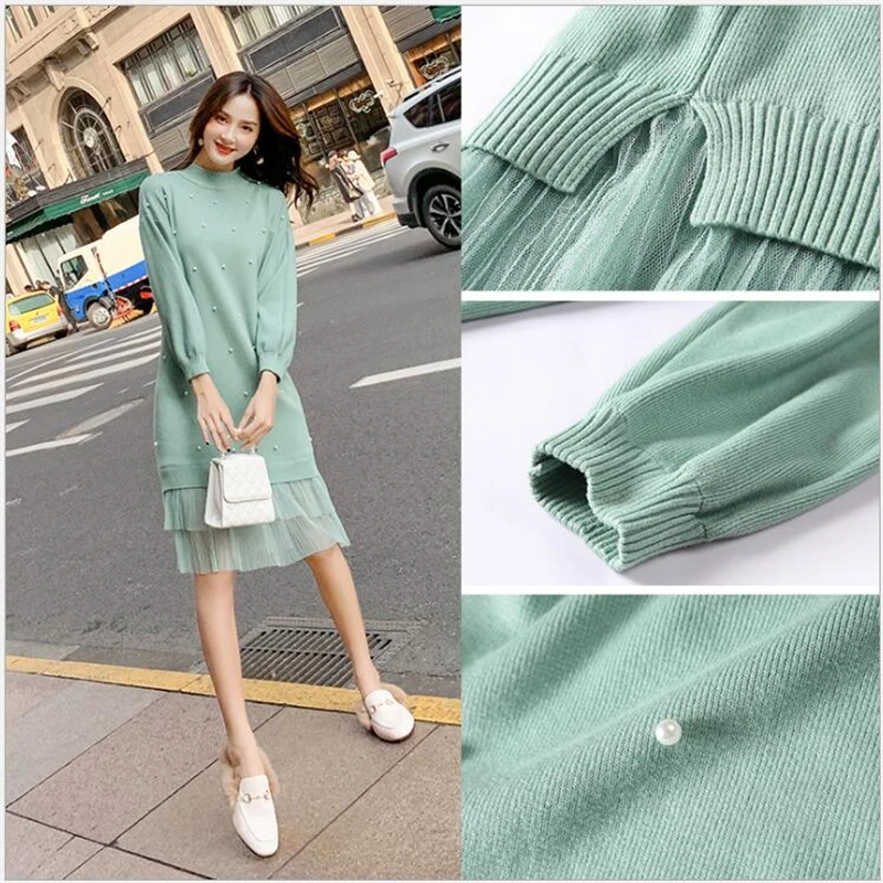 

Autumn Winter lace Long sweater dress Women Knitted Lace dress Jumper Soft Warm Female straight Sweater dress spring Z313