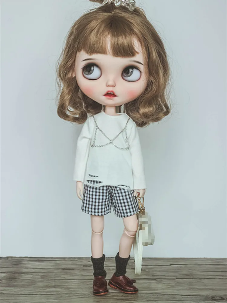 Белая футболка Blyth с дырками клетчатые шорты для кукол (подходит Ob Holala Pullip ICY jerfish