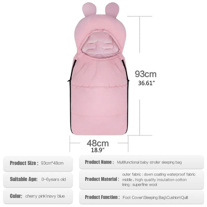 

2021 New Winter Sleeping Bags Envelope Newborn Baby Stroller Pad Sleepsack Hooded With Cute Ear Thick Warm Infant Footmuff
