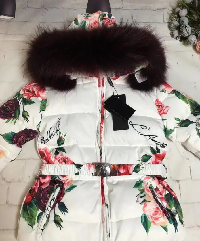 Real raccoon fur winter jacket child suit jacket+pant twinset boy& girl ski suits children down jacket outerwear parka - Цвет: Lotus цвет