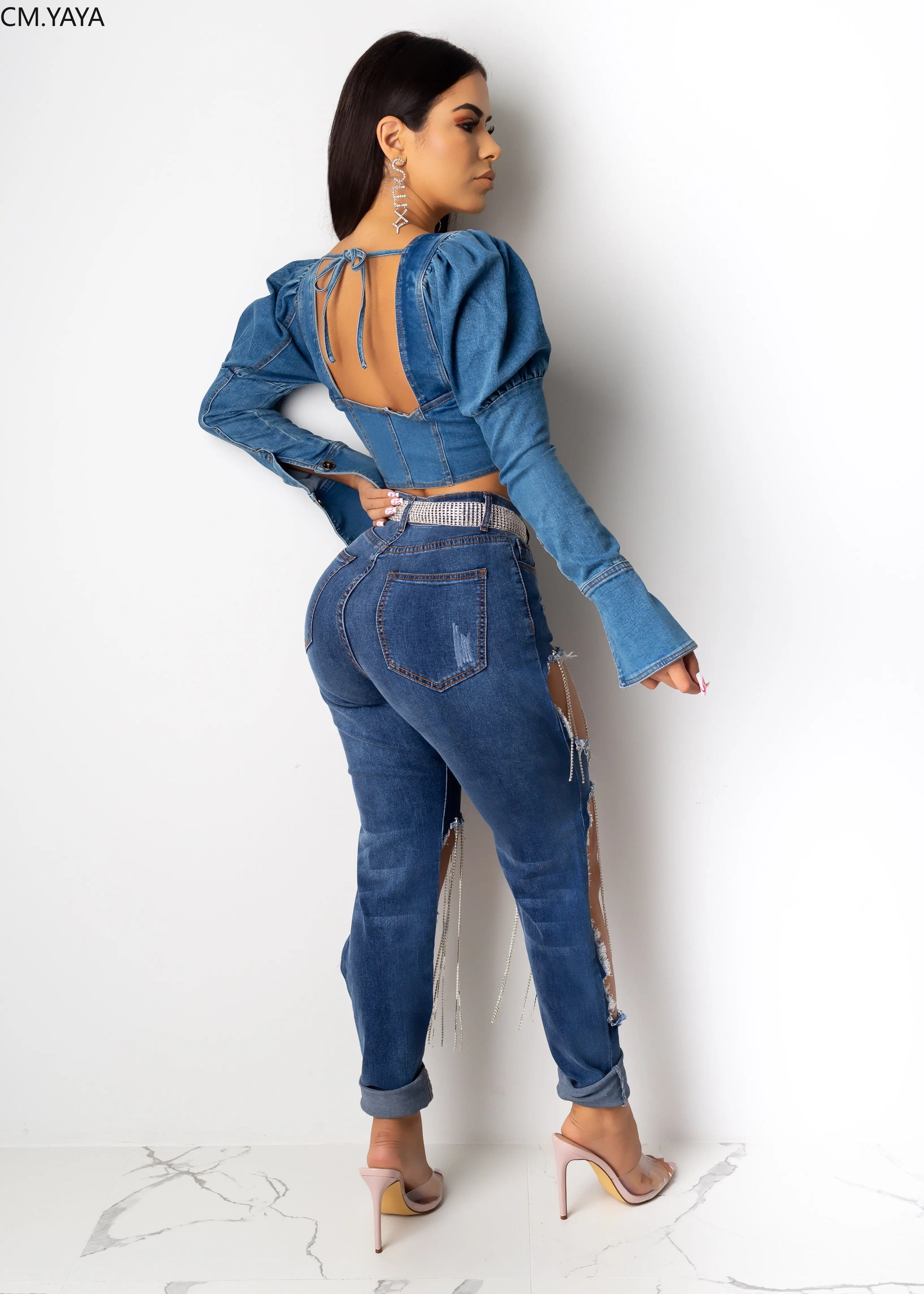 GL зимние джинсовые брюки женские Ретро рваные джинсы жемчуг с отверстиями