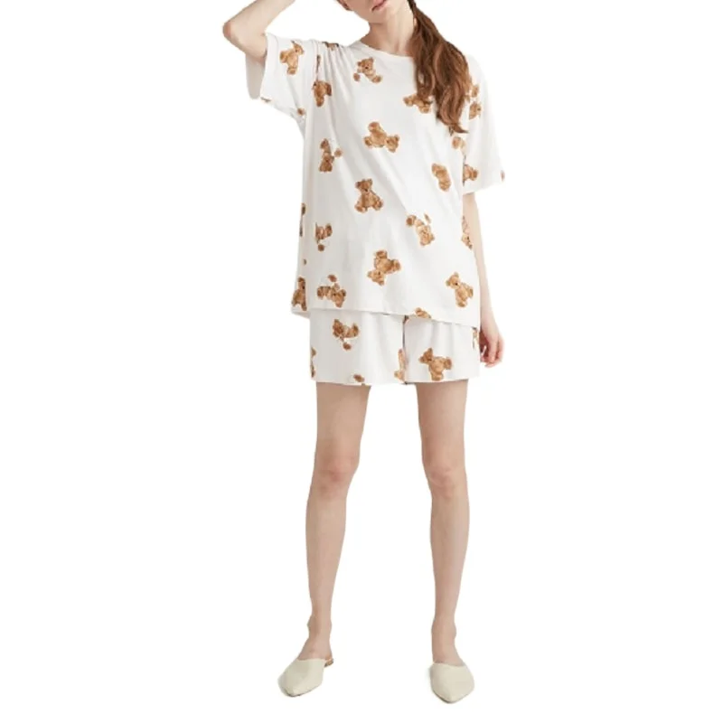 

Round Neck New Modal Thin Loose Large Size Short-sleeved Pajamas Suit Bear Prints Cute Ladies Homewear