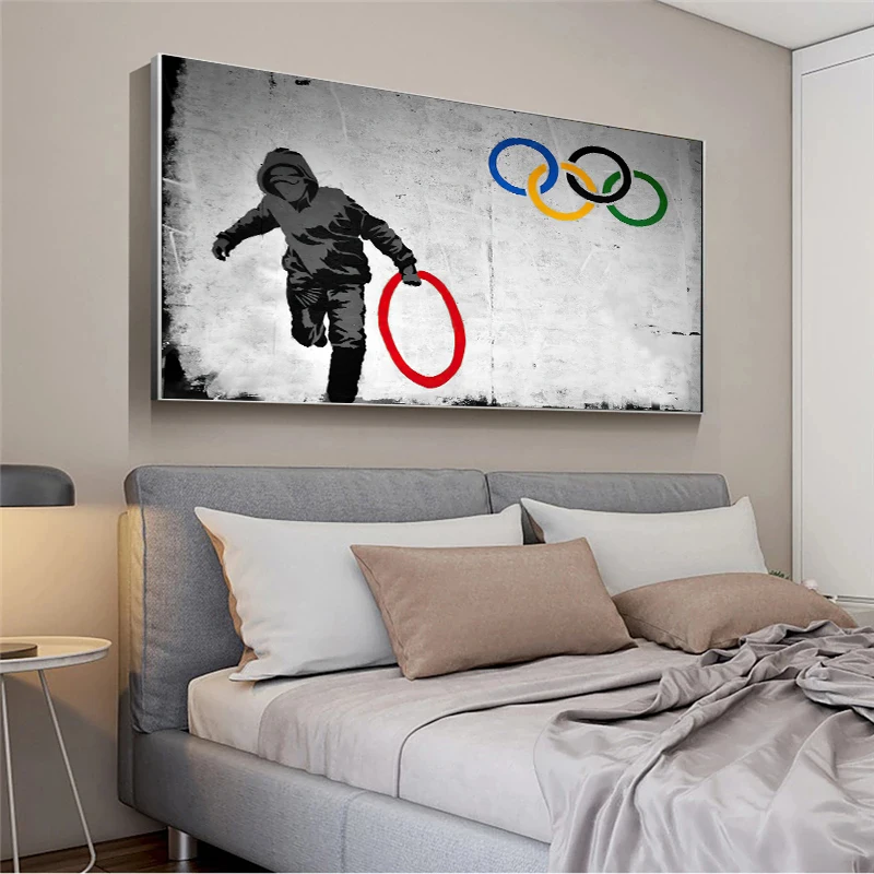 

Banksy Graffiti Art Hold Olympics Rings Abstract Canvas Paintings Street Art Posters and Prints Cuadros Wall Pictures Home Decor