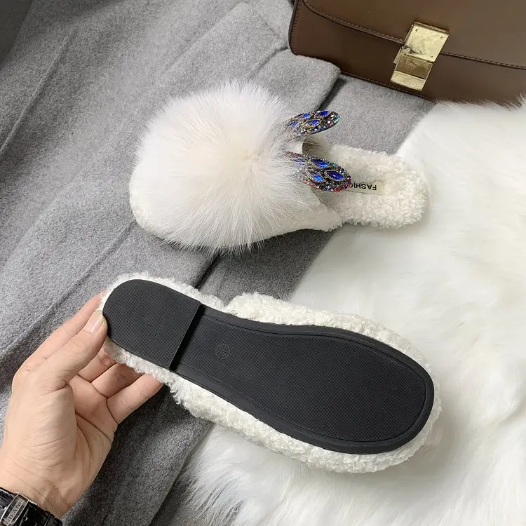 Women Home Slippers Winter Warm Shoes Woman Slip on Flats Slides Female Faux Fur Closed Toe |