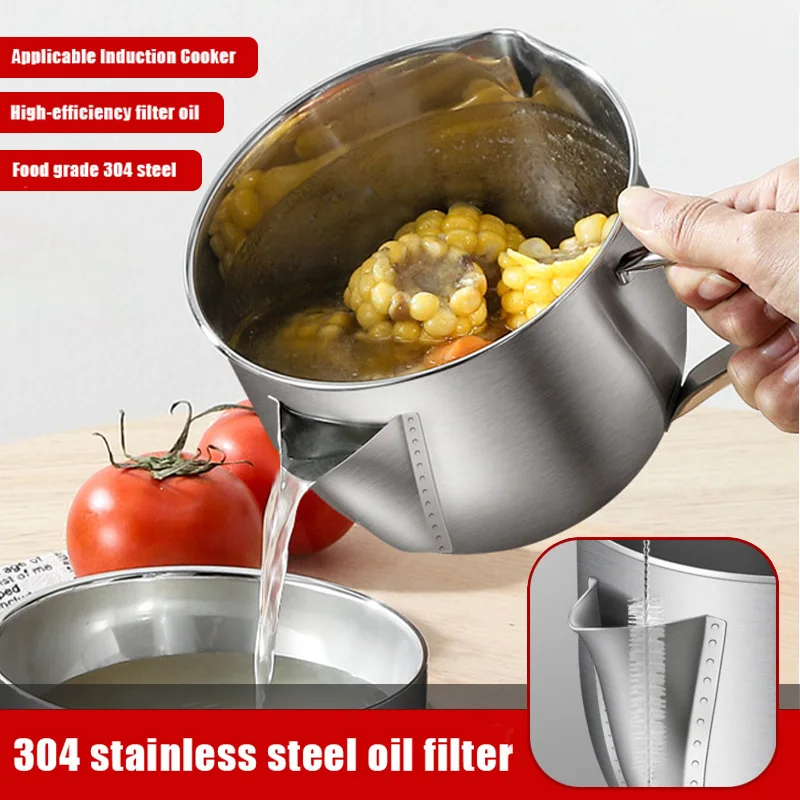 

Multi-use Stainless Steel Gravy Oil Soup Fat Separator Grease Oiler Filter Strainer Bowl Home Kitchen Cooking Tools Utensil
