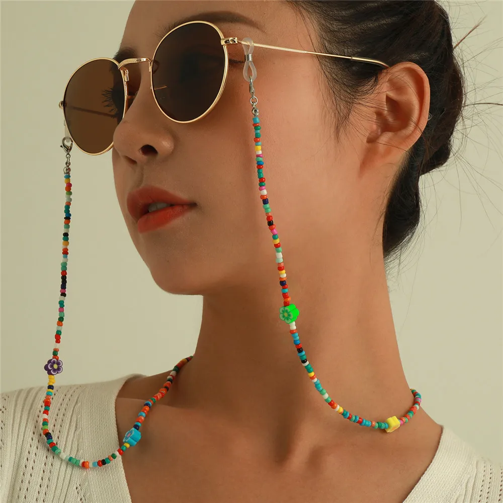 

Colorful Flower Bead Link Chain Eyeglasses Hanger Neckalce Reading Glasses Sunglasses Strap Cord Holder Face Mask Neck Head Band