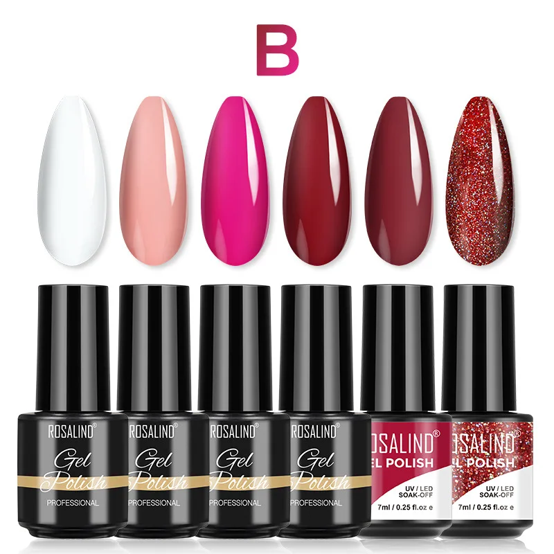 

ROSALIND Nail Polish Semi Permanent Gel UV LED Wholesale Series Polish 6PCS/set Manicure Nails Art Soak-Off Hybrid Varnishes