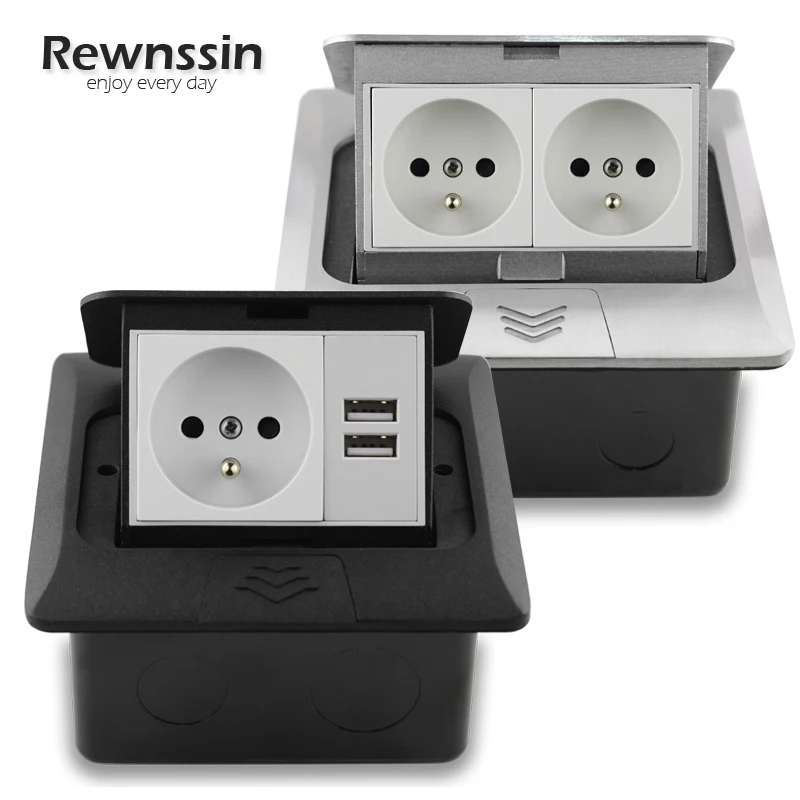 

French Socket With USB Charging Port Fast Pop-Up Krabice Floor Socket 2 Way Power Outlet Aluminum Alloy Material 16A Floor Box