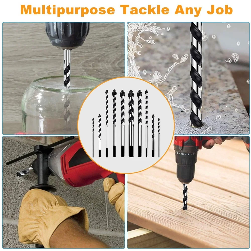 

10 Piece Glass Tile Drill Bits Set Tungsten Carbide Material Drill Bit for Brick Marble Plastic Wood Mirrors Cinder Block etc