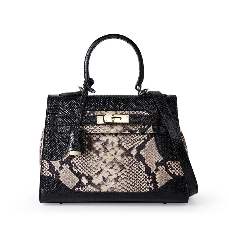 

Women's handbag Real Cowhide Leather Snake Pattern Women Genuine Leather Bag Luxury Designer Brand Women Leather Handbag