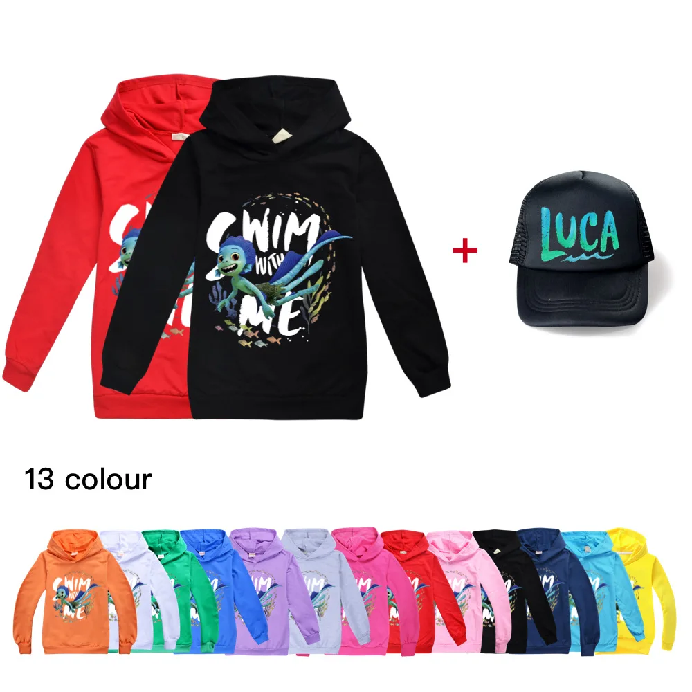 

Luca Disney Hooded Hoodie Cartoon Sweatshirt Hat Set Baby Boy Girl Cartoon Clothes Spring Autumn Thin Coat Children Hoodies+Cap