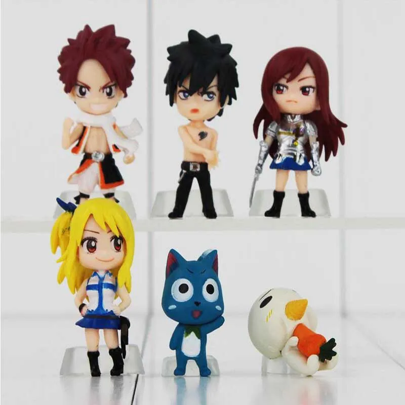 3 5 см 6 шт./компл. аниме Феи хвост фигурка игрушка Lucy Natsu серый Happy Erza Q Ver. Мини кукла