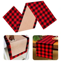 36x180cm modern table runners luxury red black plaid christmas tablecloth double layer cotton and linen christmas decoration hot