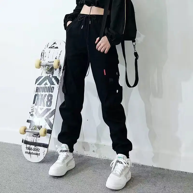 

Overalls Female Students Slimming Spring and Summer Loose Stitching Sports Leisure Tappered Cropped Pants 2021 New Ins