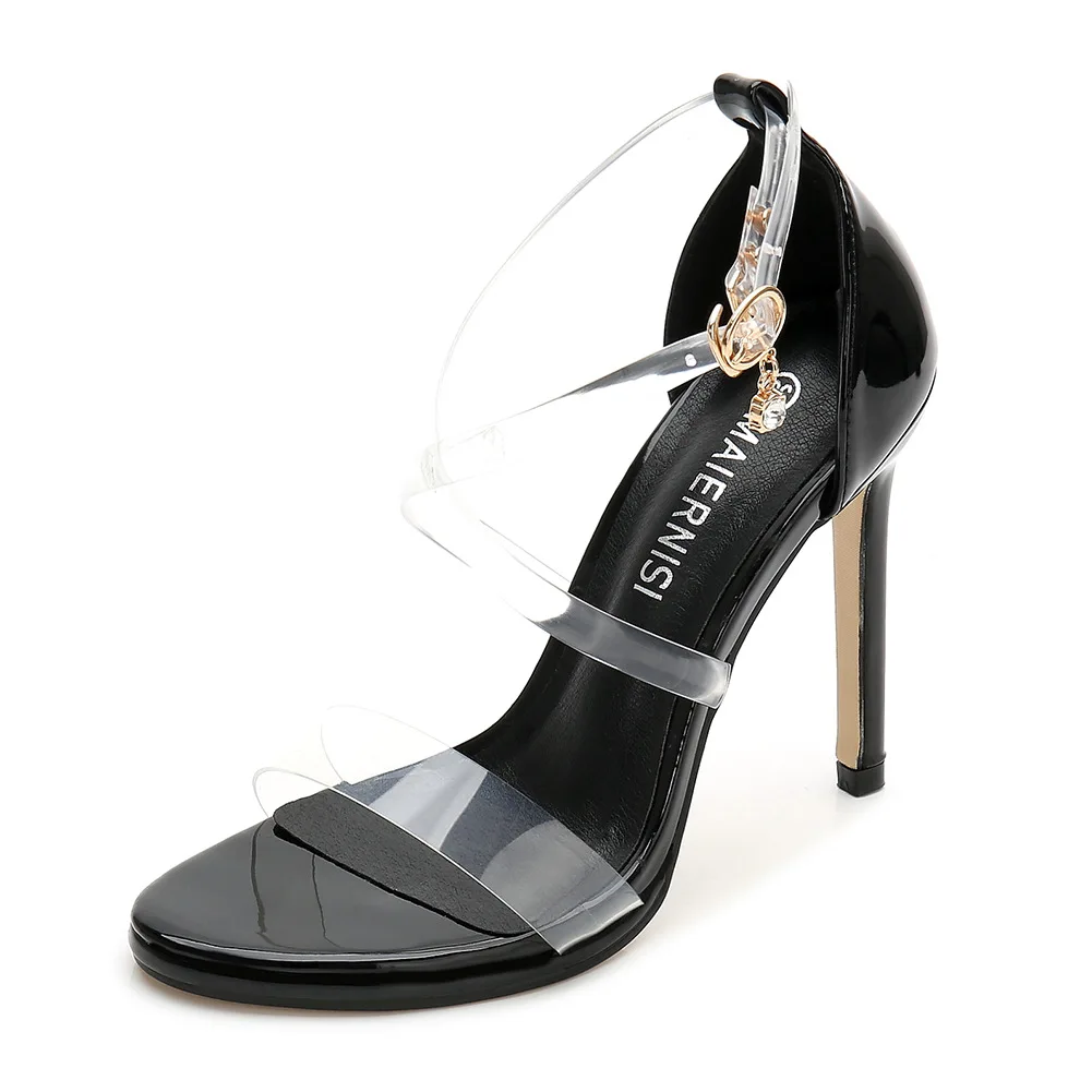 

2021 new high heeled women's shoes fashion thin heeled sandals women's one word open toe large high heel