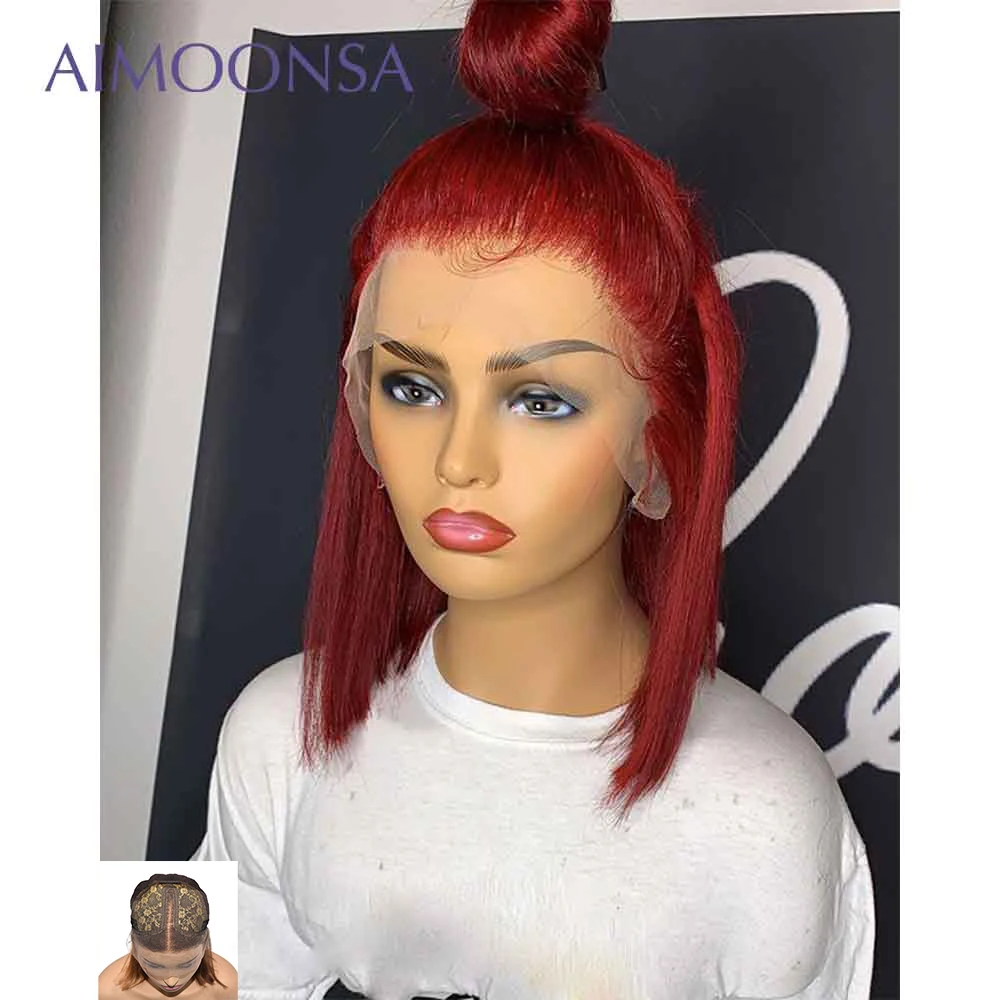 Парик на полной сетке Red Wig цветные парики из человеческих волос короткие