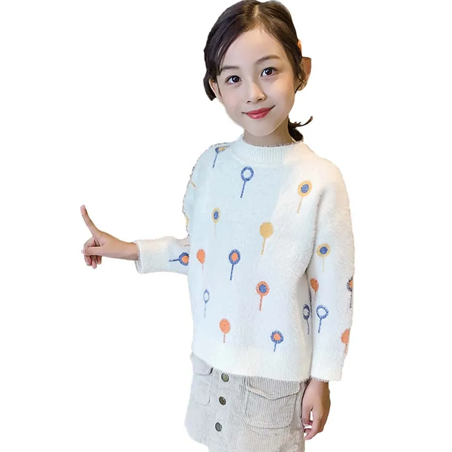 Свитер для девочек свитер из плотного бархата вязаный с принтом Повседневная