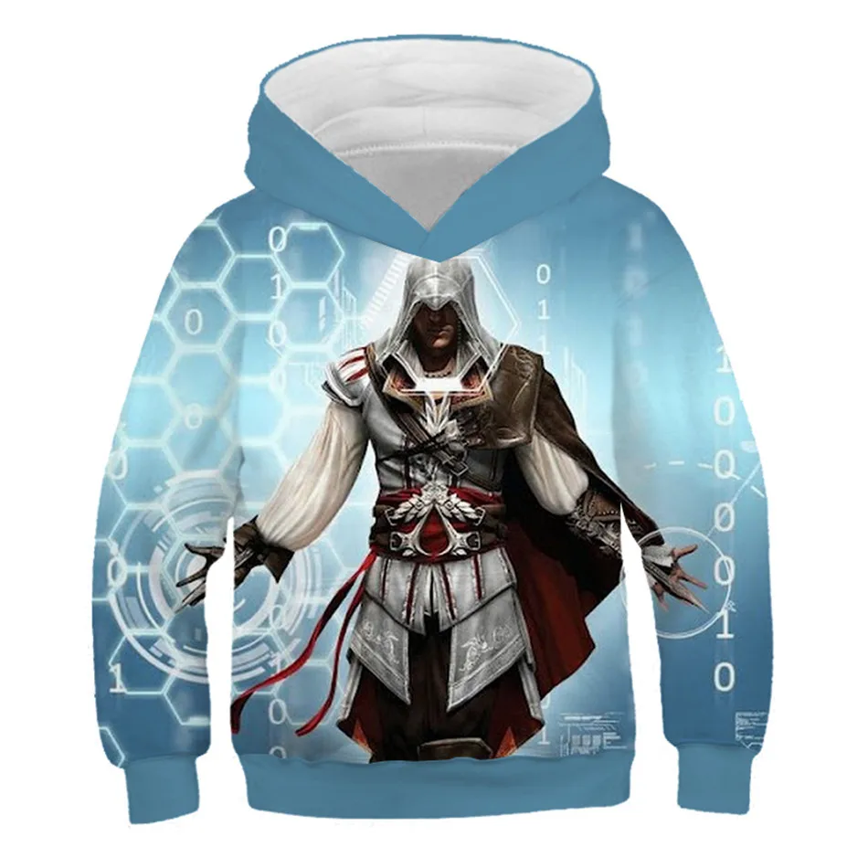 От 4 до 13 лет года, уличная одежда с 3D капюшоном Assassins Creed, толстовка для мальчиков и девочек, детский пуловер в стиле хип-хоп, толстовка с капюшоном