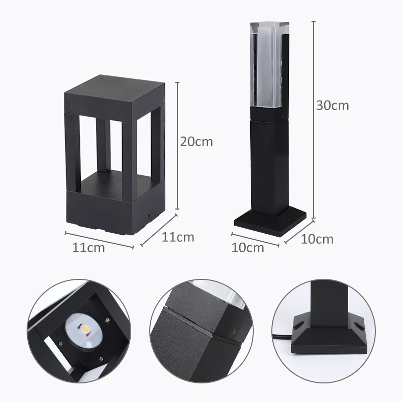 2020 светодиодный IP65 Водонепроницаемый столбик для газона алюминиевый квадратный