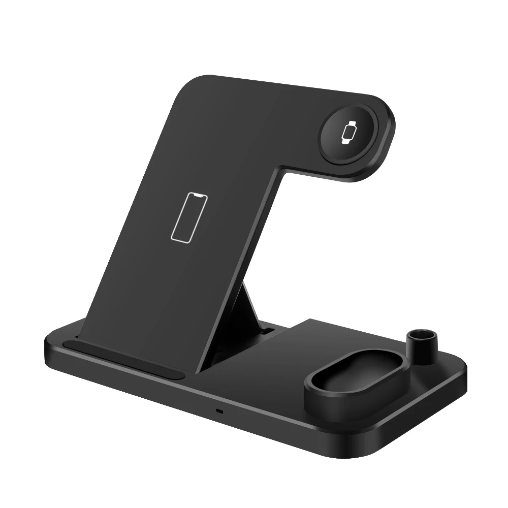 Черный Qi 10W быстрая Беспроводная подставка для зарядного устройства для iPhone X XS XR samsung S8 S9 Беспроводная зарядная док-станция для Airpods Apple Watch 4 3 2 - Цвет: Черный
