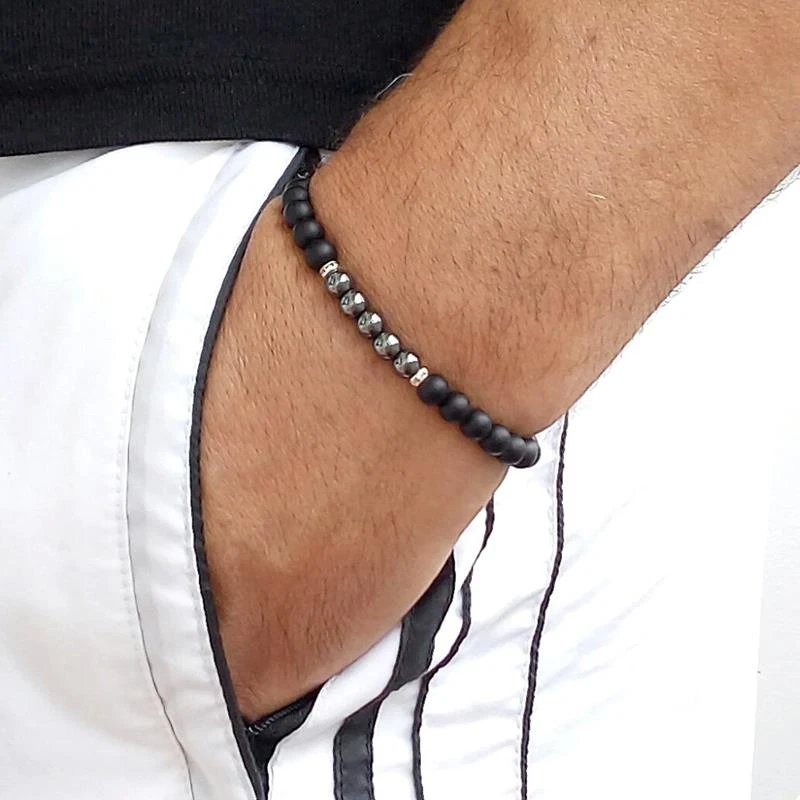 Мужской браслет с бусинами на нитке 4 и 6 мм камнями 2020 простого дизайна в подарок