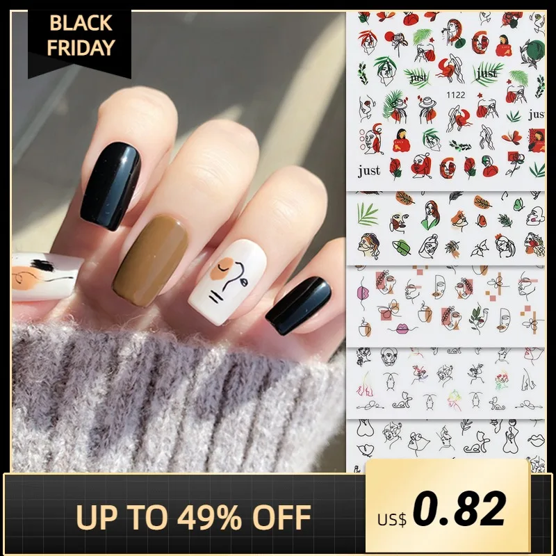 

1 Sheet 3D Nail Sticker Lady Face Geometric Stickers for Nail Abstract Image Design Nails Accessories Manicure Stickers for Nail