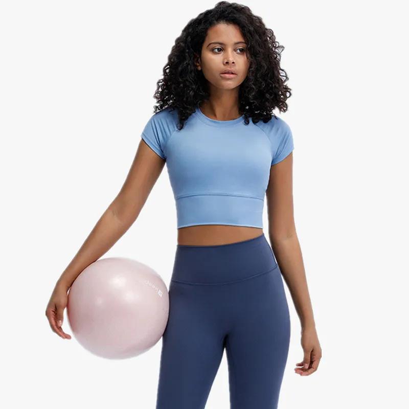 

Summer New Sports Short-Sleeve T Shirt Women With Chest Pad Fitness Clothing Sexy Crop Top Breathable Running Yoga T-shirt