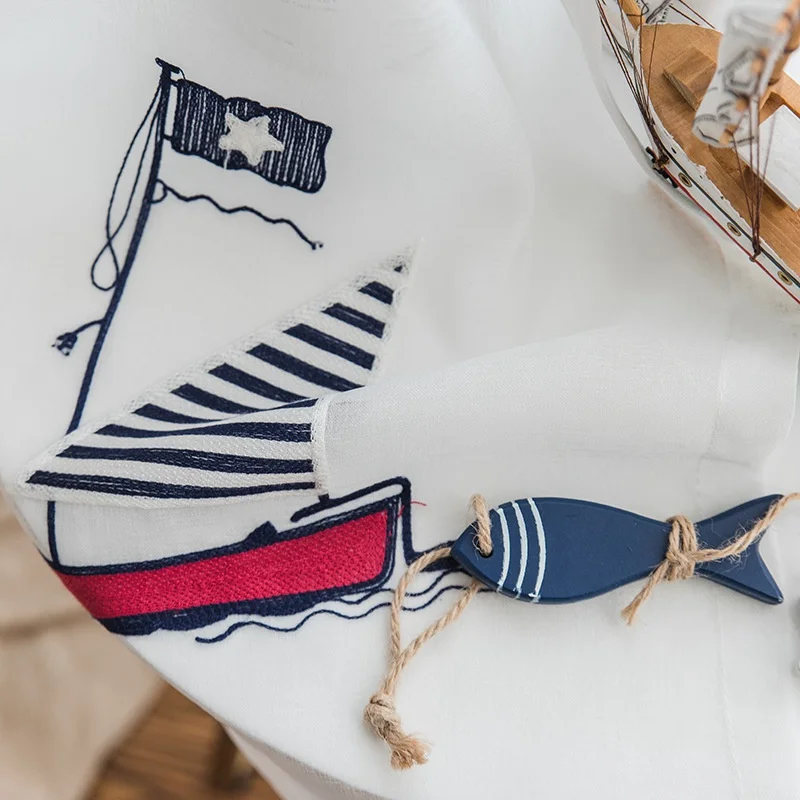 Детская спальня белые вышитые шторы на окна парусника тюлевые оконные занавески