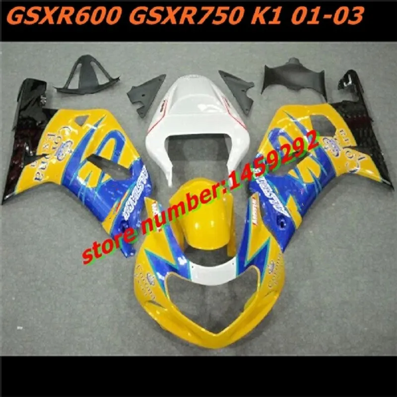 

Обтекатели для мотоциклов комплект подходит для Suzuki GSXR600 GSXR750 GSXR 600 750 01 02 03 2001 2002 2003 ABS пластик на заказ желтый синий blac