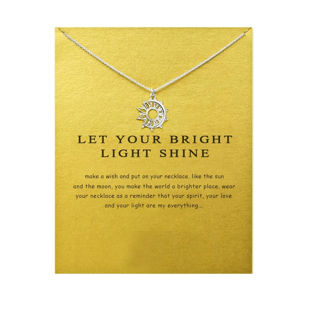 Ожерелье с подвеской солнце и луна пусть ваш яркий светильник блестит Meaing Card Luck
