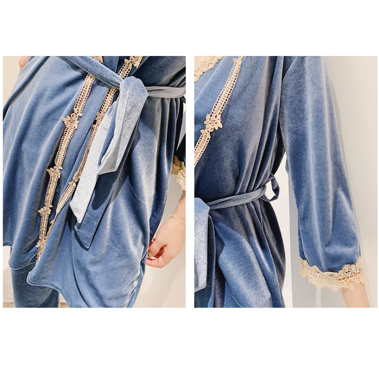 Пижамный комплект из 3 предметов кружевной женский костюм в стиле пэчворк ночная