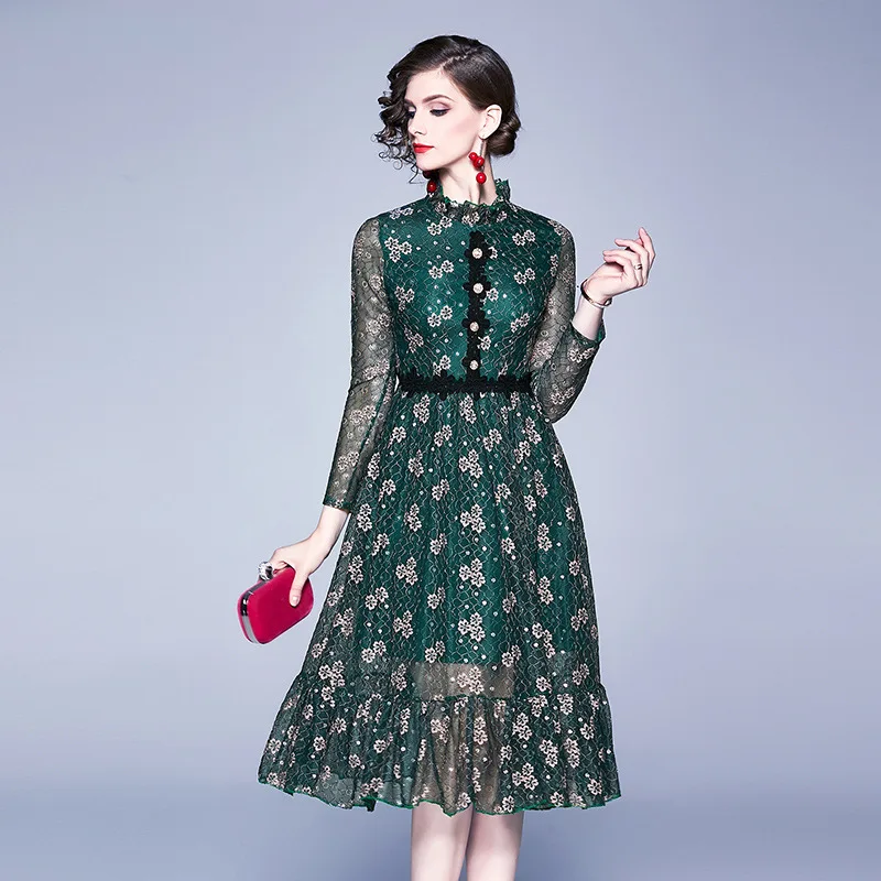 Женское платье с цветочным принтом розовое темно-зеленое бальное длинным