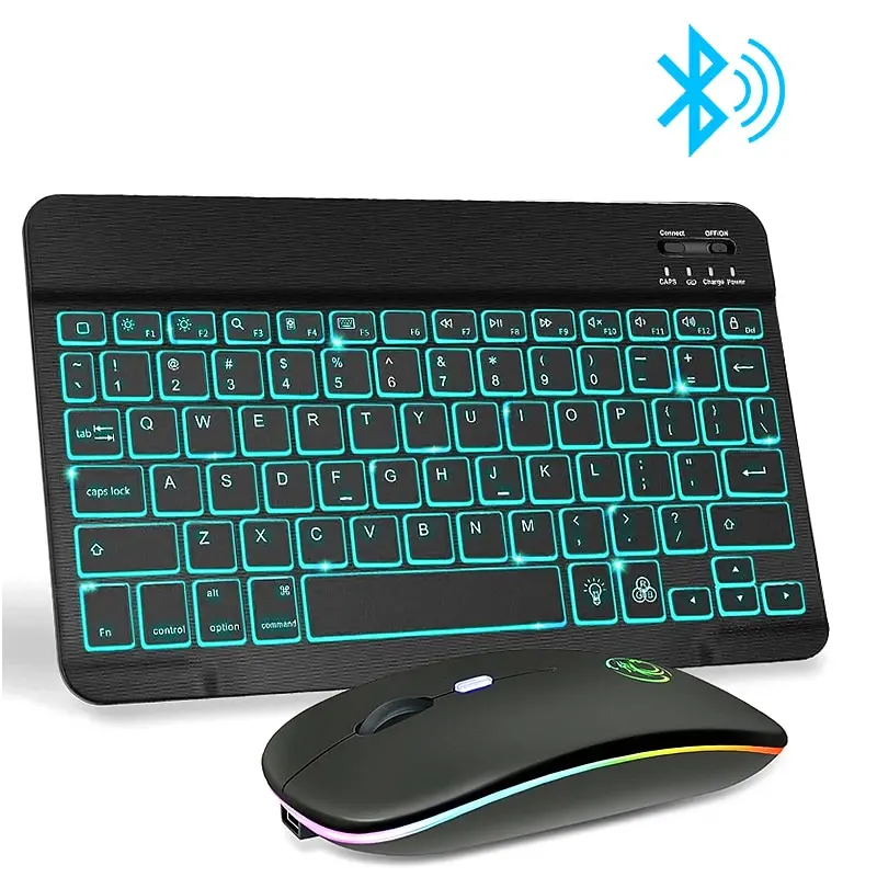 

Мини-клавиатура и мышь беспроводные, RGB, Bluetooth, подсветка русской клавиатуры, для компьютера, телефона, планшета, ПК, Ipad