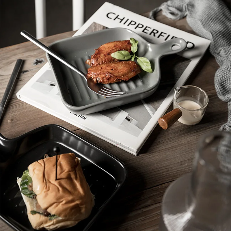 Матовые керамические тарелки для выпечки уникальная квадратная индивидуальная