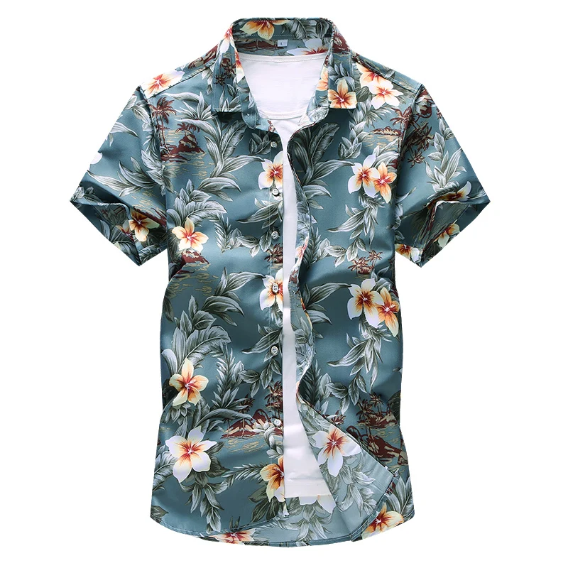 

Men personality floral printed casual Short sleeve shirts camisa masculina fashion Beach Hawaiian Shirt clothing 5XL 6XL 7xl