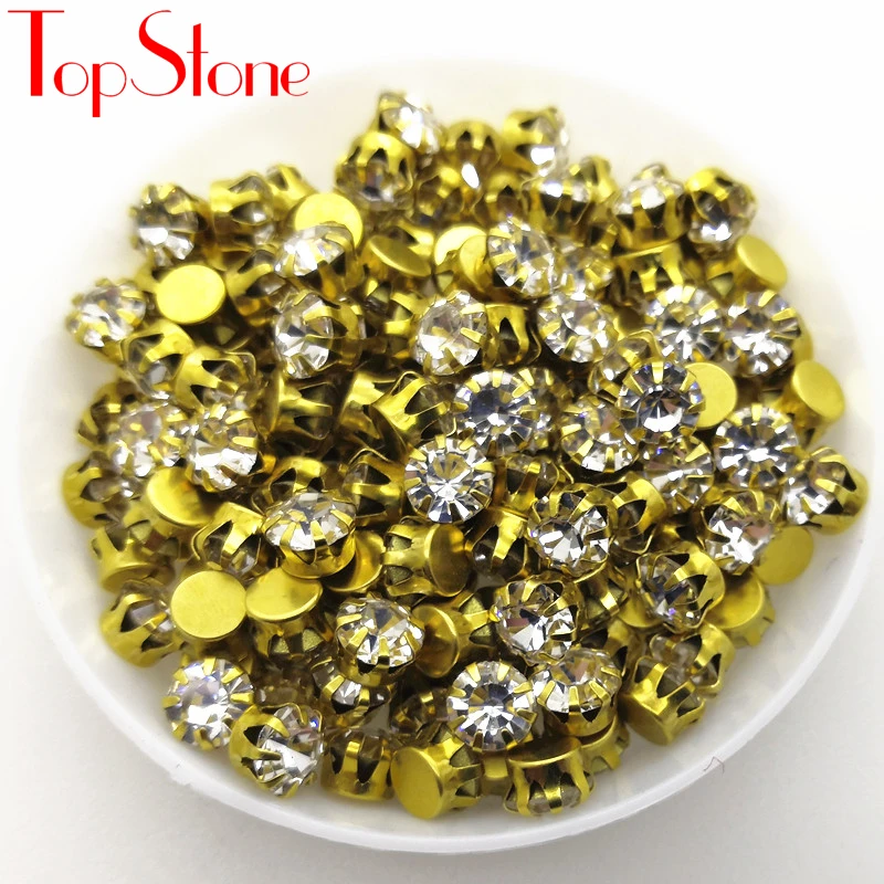 Круглые стеклянные чатоны с закрепкой в виде когтей подсолнуха разноцветные 140