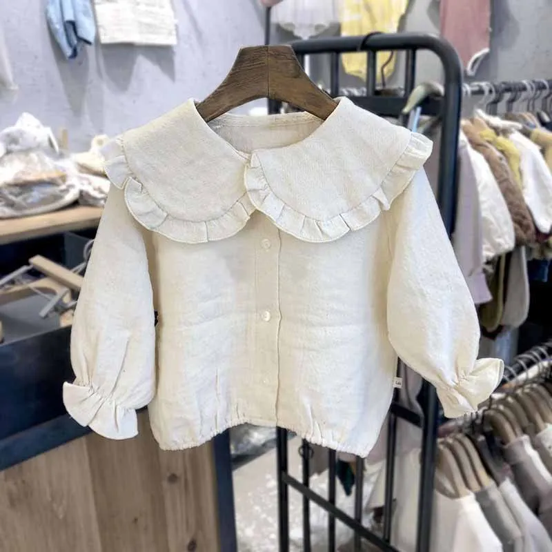 WLG/весенне-осенние рубашки для девочек детские однотонные Бежевые Коричневые с