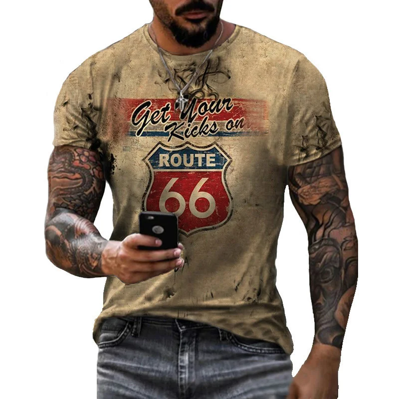 

American highway style T-shirt, Men's And Women's 3T Printed T-Shirt, Casual SportSwear, 3D Printing, Round Neck, Harajuku, 66