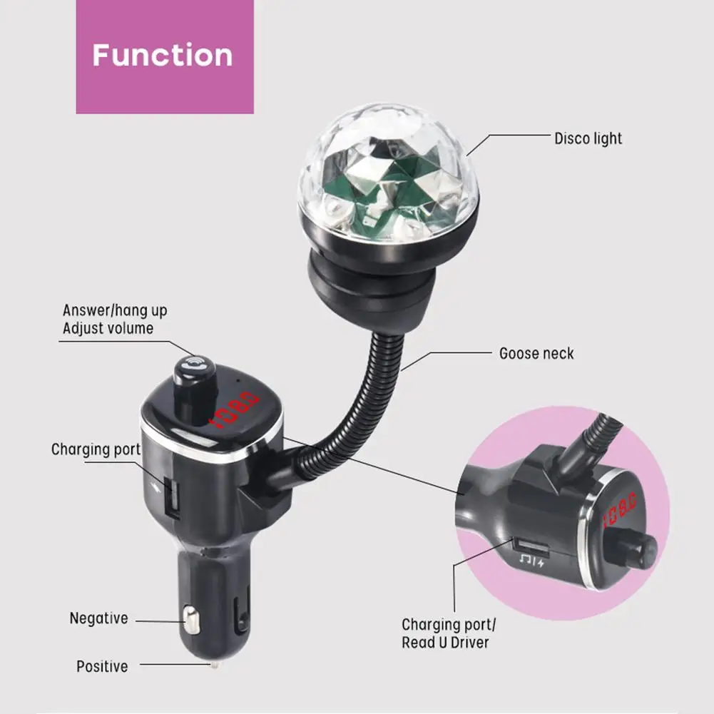 FM Transmitter Car Bluetooth 5.0 USB Charger Kit With Night Vision LED Light Adapter Built-in Noise Cancellation Microphone | Электроника