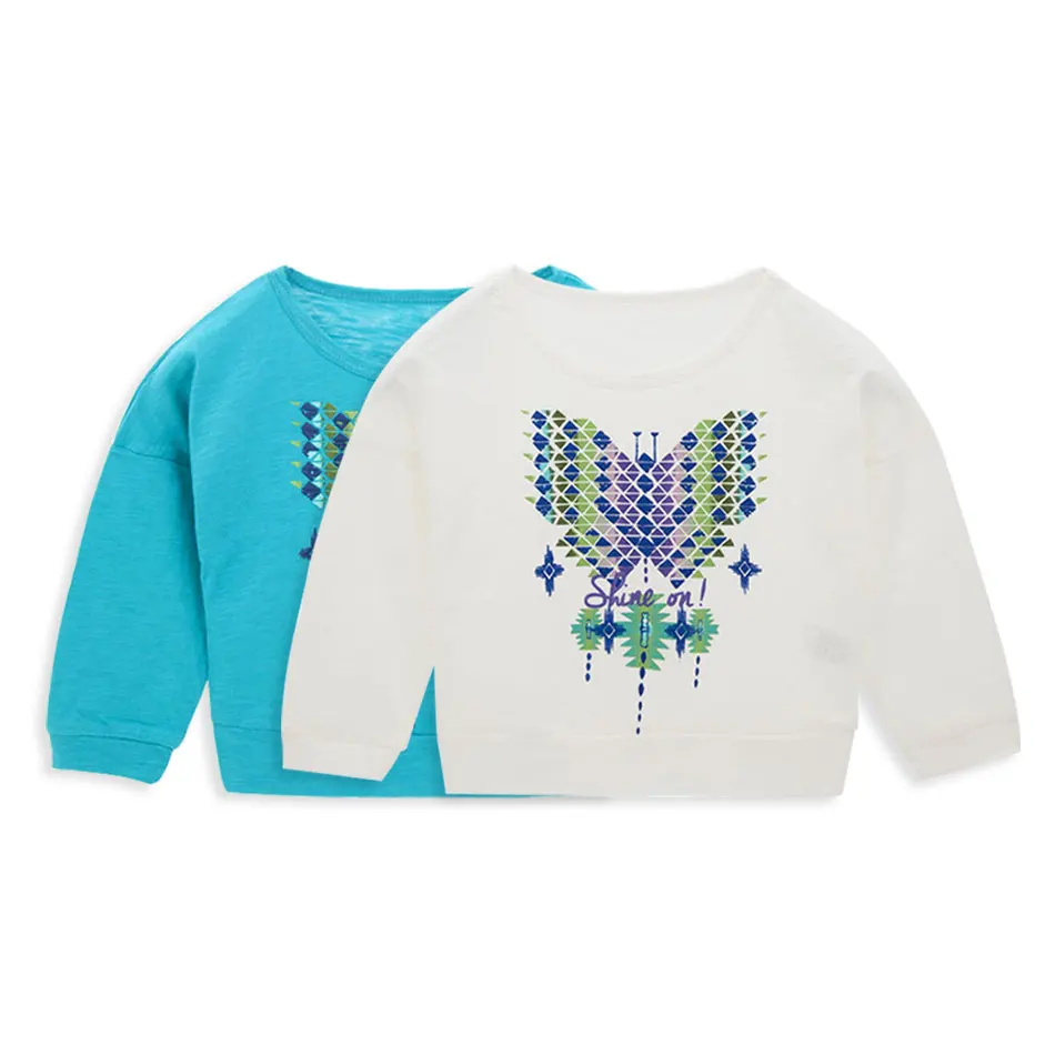 

KAVKAS Kids Girl T-shirt Long Sleeve 100% Cotton Butterfly Print 1-4 Years Children Autumn Clothes Tops Shirt