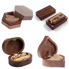 1 шт., персонализированный винтажный Свадебный деревянная коробочка для колец из ореха, Дорожный Чехол, переносной футляр в форме сердцаквадратной формы