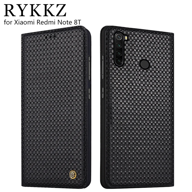 Чехол книжка из натуральной кожи для Xiaomi Mi Redmi Note 8T Магнитный чехол чехлы кожаный