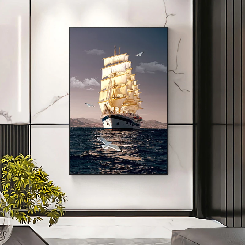 Современная Абстрактная живопись парусником масляная на холсте постер