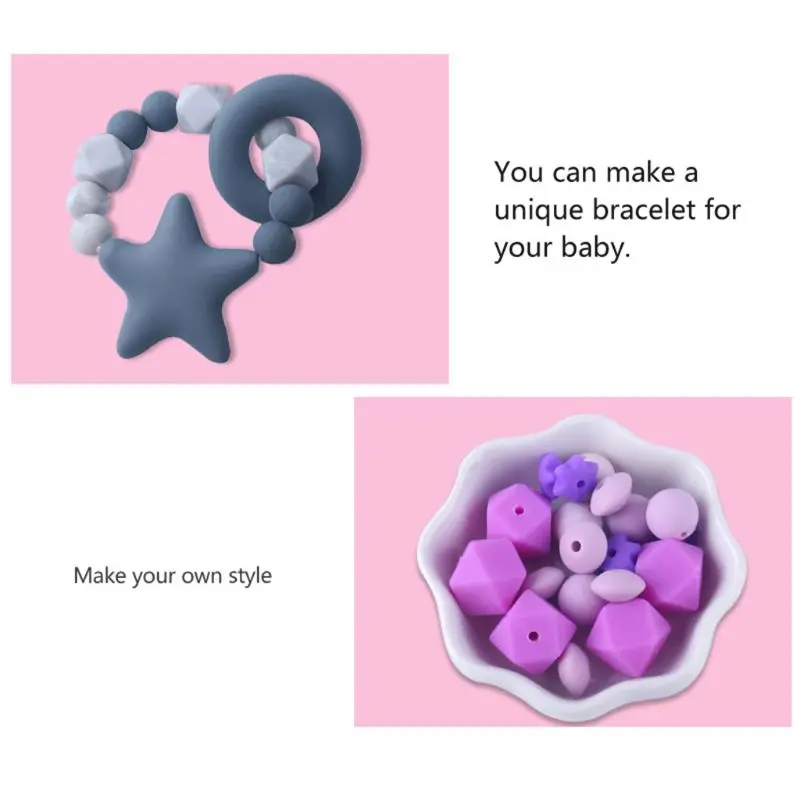 

2019 New Round Shaped Silicone Baby Teether Bead Mini Star DIY Jewelry Pacifier Chain Accessories Beads Nursing Set