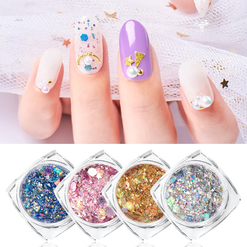 Голографический порошок для ногтей с четырьмя лилиями блестки ультратонкие