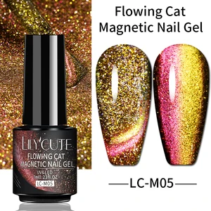 LILYCUTE 7ml Flowing Cat Magnetic Gel Semi Permanent Yellow Red Glitter Nail Gel Polish Soak Off Mag
