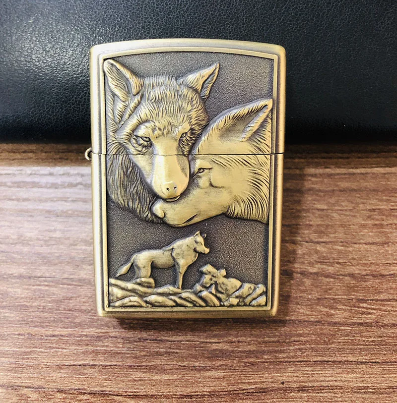 Креативная бронзовая керосиновая Зажигалка рельефы Зажигалка Constantine/flower/horse/eagle/skull - Цвет: wolf2